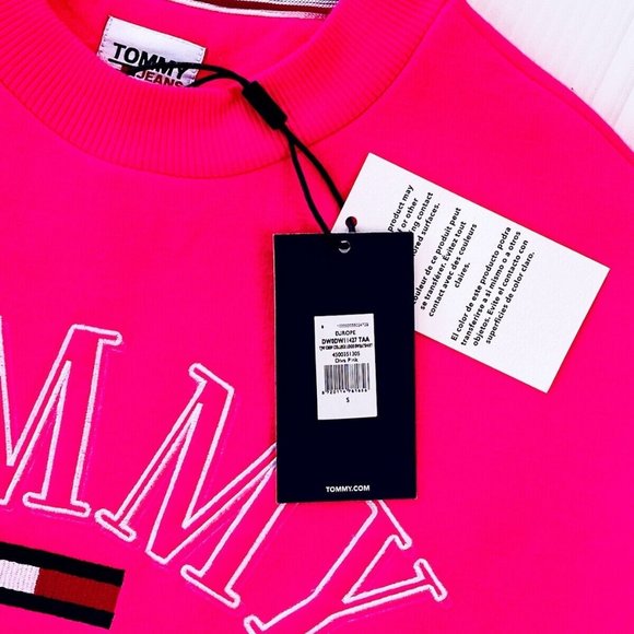 Tommy Hilfiger Jeans Wmn's sz XS Neon Hot Pink Crop Sweater Y2K - Picture 6 of 11